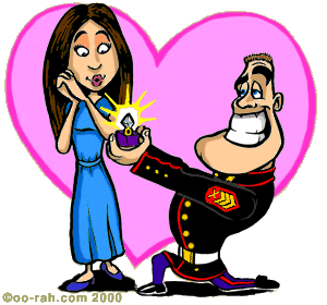 Marine in Dress Blues with proposing