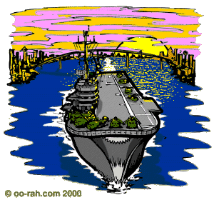 Aircraft Carrier floats under Coronodo Bridge in San Diego