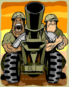 Artillery Redlegs preparing to fire for effect cartoon