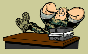 Resourceful Marine kicking back at desk